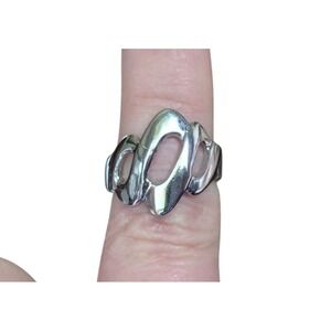 Joseph Esposito 14KT HGE White Gold Electroplate Ring Modernist Brutalist 6.5